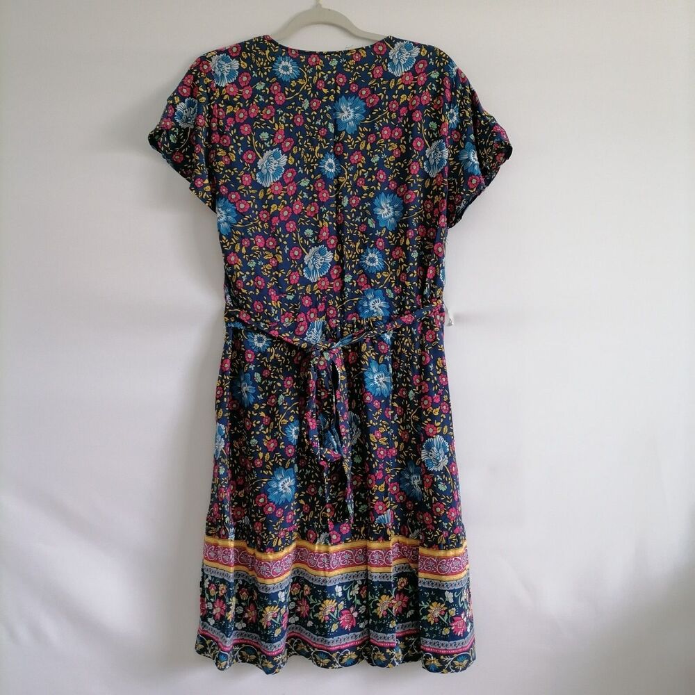 Temofon Women's Blue Floral Boho Summer Surplice Neck Wrap Dress Size X-Large - Picture 4 of 7